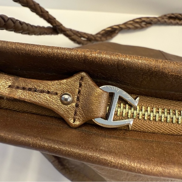 Etienne Aigner Bronze Pebbled Leather Slouchy Hobo Bag Braided Strap - Picture 7 of 16